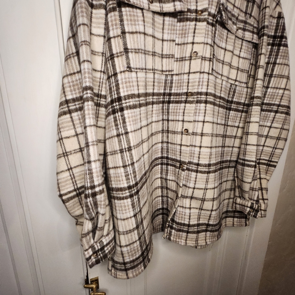 Princess Polly Willa Shirt Beige Women's Sz 8 Button Up Shacket Tan Brown Wool - Picture 7 of 11